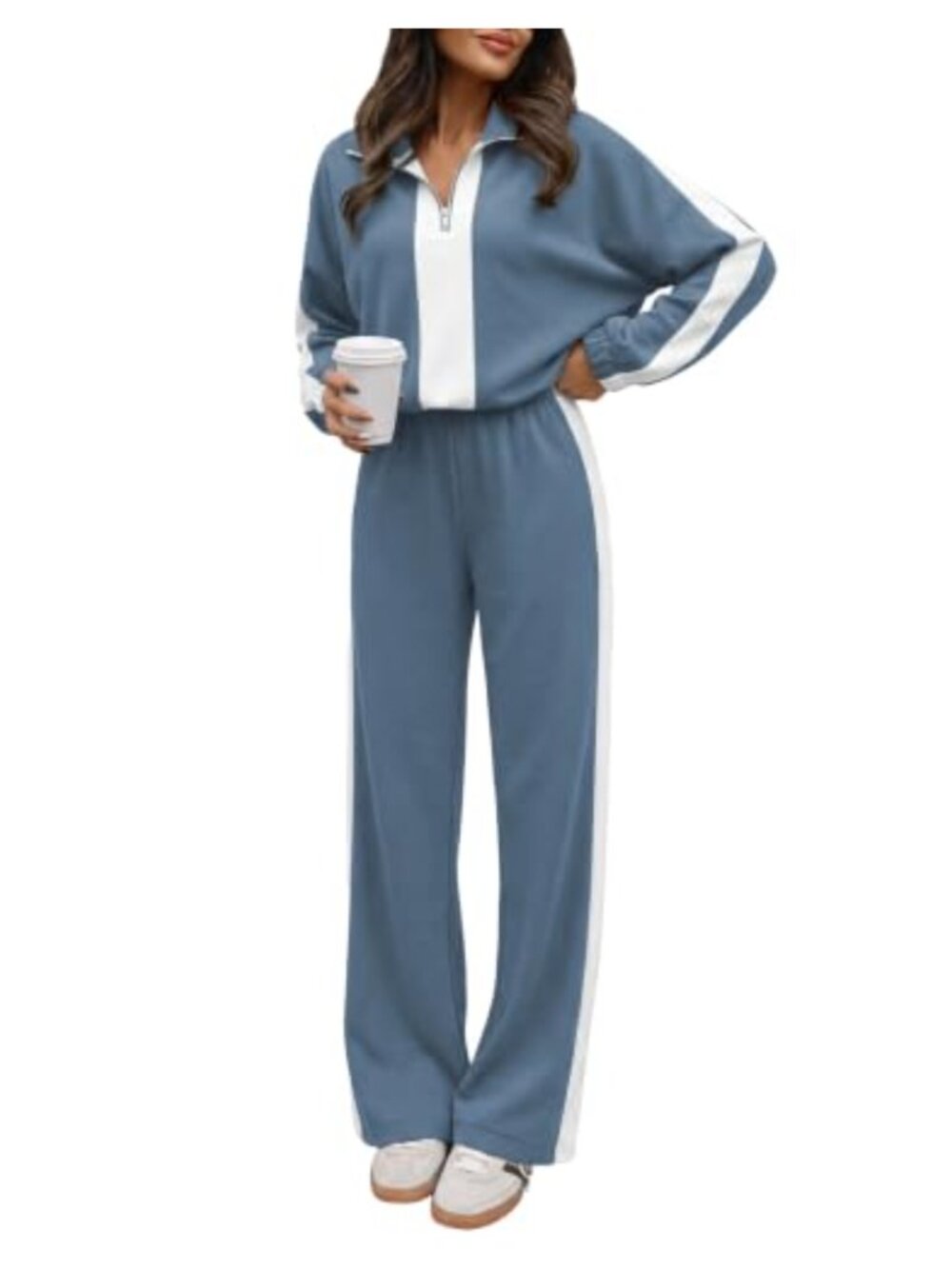 Women's 2 Piece Lounge Set Half Zip Sweatshirt Wide Leg Pants Tracksuit